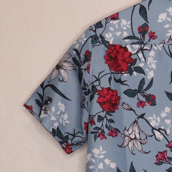 Boohoo* Men's Short Sleeve‎ Button Down Curved Hem Floral Shirt~ Size Medium - Picture 12 of 13